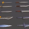 Ten Different Designed Weapons Featuring Various Blade Shapes And Colored Handles 3d model