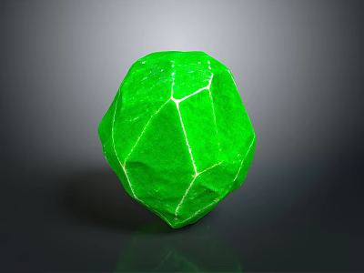 Green Polyhedral Sculpture Featuring Carved Surface Lines and Glossy Finish in Contemporary Design 3d model