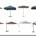 Blue Beige Brown Patio Umbrellas With Straight And Curved Stand Designs For Outdoor Shade