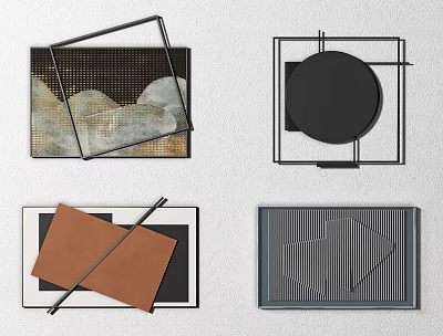 Modern Geometric Wall Decor With Metal Frames Abstract Patterns And Textured Surfaces 3d model