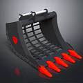 Black Excavator Bucket With Red Tines Logo And Grid Structure Design