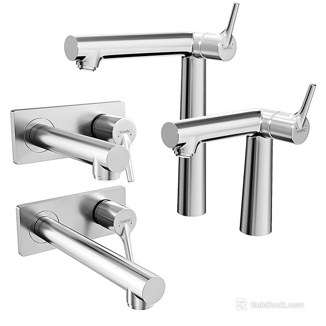Modern Sleek Polished Chrome Faucets Including Wall Mounted And Freestanding Designs 3d model 