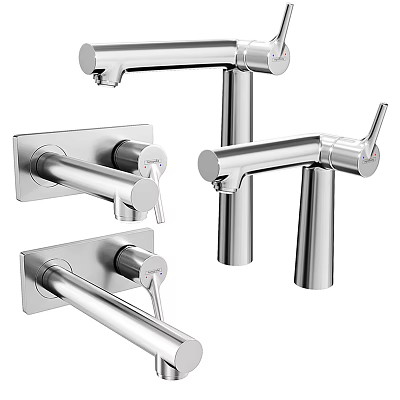 Modern Sleek Polished Chrome Faucets Including Wall Mounted And Freestanding Designs 3d model