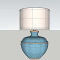 Blue Ceramic Table Lamp With Beige Fabric Shade And Rounded Design 3d model