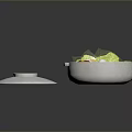 White Textured Bowl With Lid Holding Fresh Vegetables Eggs And Fried Balls