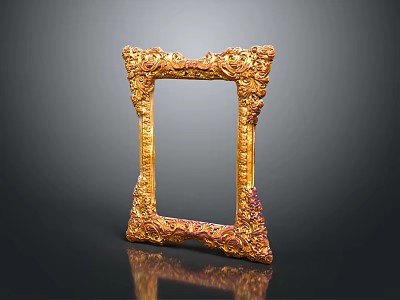 Ornate Golden Picture Frame With Intricate Carvings For Home Decor 3d model