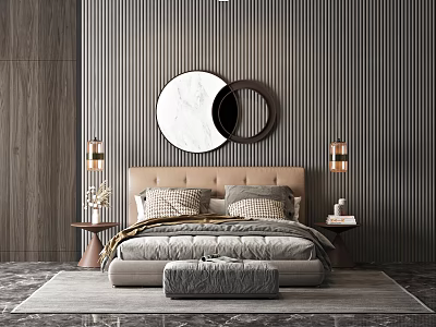 Modern Background Double Bed Fabric Double Bed Combination 3d model