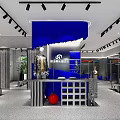 Modern Clothing Store Interior Design With Blue Backdrop Mannequins Racks And Display Lighting