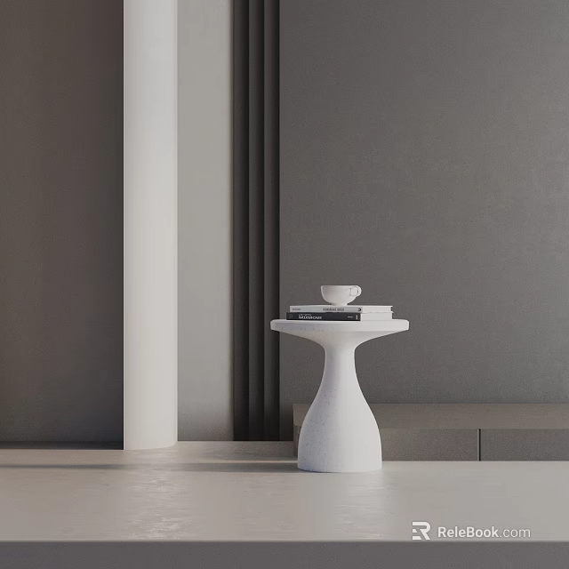 Modern Minimalist White Side Table in Living Room with Books and Bowl 3d model 
