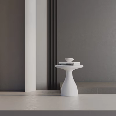 Modern Minimalist White Side Table in Living Room with Books and Bowl 3d model