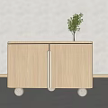 Modern Light Wood Sideboard With Two Doors Decorative Legs And Vase With Green Plant