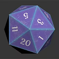 Purple Icosahedral Die With Numbers And Shiny Surface On Dark Background