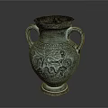 Ancient Style Green Two Handled Vase With Carved Patterns For Floral 3d model