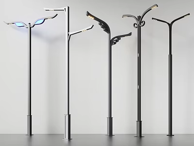 Stylish Modern Outdoor Street Lights Featuring Black Poles And Different Designs 3d model