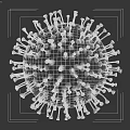 Microscopic View Of Red Virus Structure With Yellow Spikes And Protein Projections