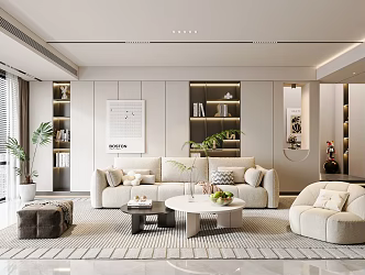 Cream Style Living Room Sofa Combination Single Chair Casual Chair Vase Ornaments Carpet Decoration Coffee Table Decorative Cabinet 3d model