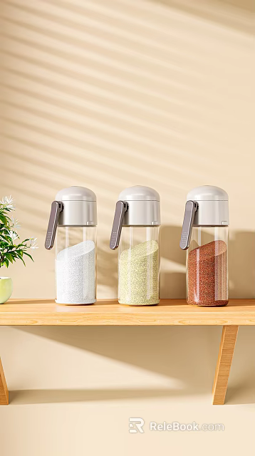 Three Transparent Spice Jars With Gray Lids Containing Different Spices 3d model 