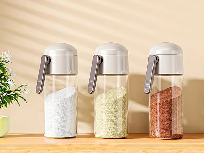 Three Transparent Spice Jars With Gray Lids Containing Different Spices 3d model