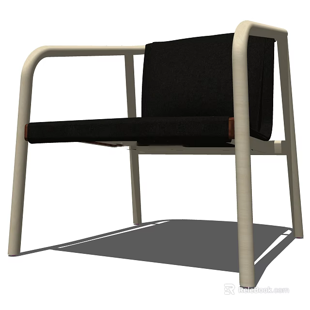 Stylish Modern Armchair With Black Cushion And White Metal Frame Design 3d model 