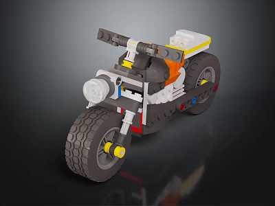 Lego Motorcycle Model With Gray Tires White Seat And Orange Details 3d model