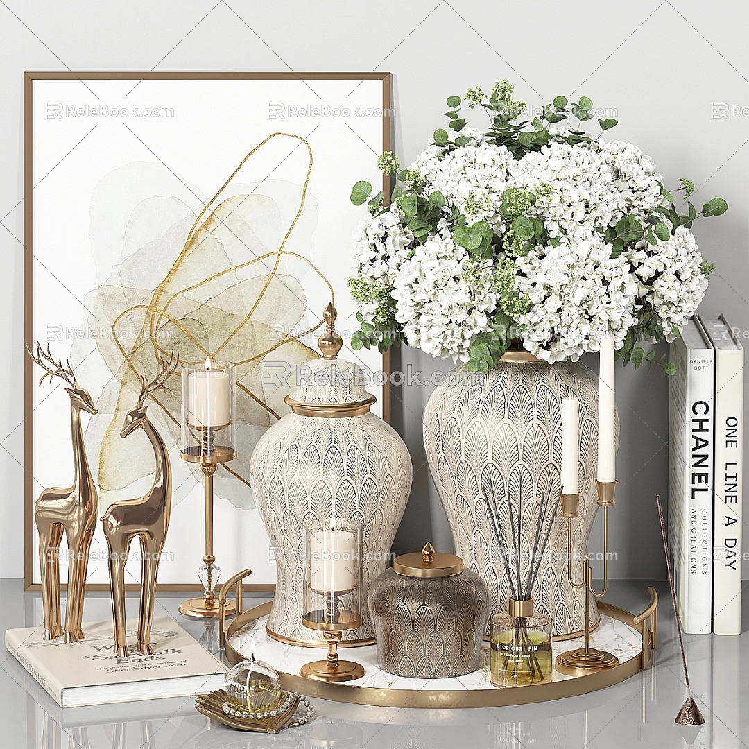 Books Vase Utensils Jewelry Ornaments 3d model