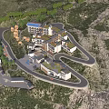 Scenic Hotel Building on Island Hill Surrounded by Roads and Other Buildings