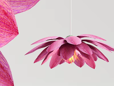 Elegant Unique-shaped Lotus Pendant Light With Pink Petals And Illuminated Glow 3d model