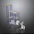 Modern Industrial Storage System With Multi-Tiered Metal Shelves And White Equipment