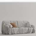 Light Linen Covered Sectional Sofa Featuring White And Brown Accent Pillows 3d model