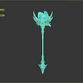 Ornate Magic Staff With Glowing Blue Crystal And Golden Wing Decorations