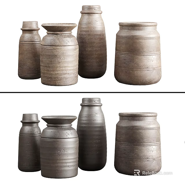 Artisanal Ceramic Vessels Featuring Textured Patterns And Diverse Shapes For Home Decor 3d model