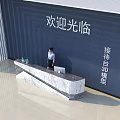 Modern Reception Desk 3D Model With Marble Surface And Welcome Background Wall 3d model