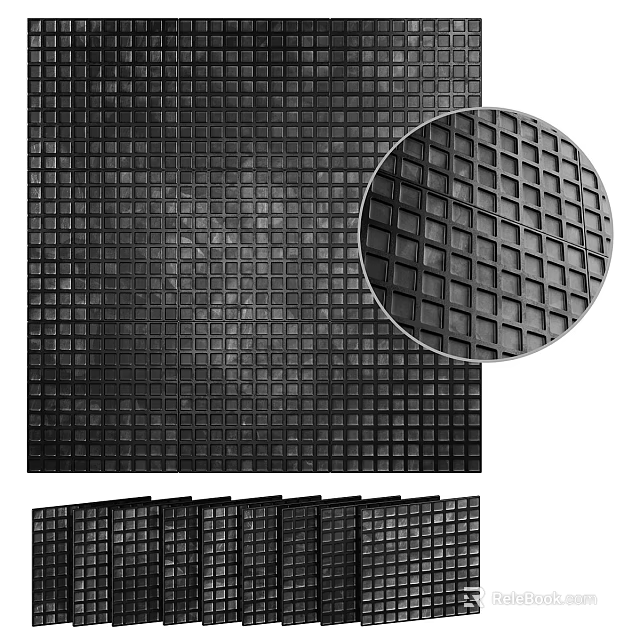Black Small Square Floor Tiles with Grid Pattern Surface and Stacked 3d model 