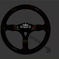 Black Car Steering Wheel With Red Green Indicator Lights And Coiled Cable 3d model