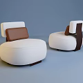 Modern Round Single Sofa With White And Brown Upholstered Design 3d model