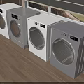 Modern Front Load Washing Machines in Bright Room with Wooden Floor and Window