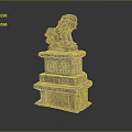 Traditional Decorative Stone Lion Sculpture Standing On Tiered Stone Pedestal