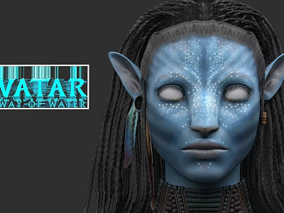 Avatar Way of Water Character With Blue Skin Long Ears White Face Spots Braided Hair 3d model