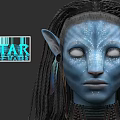 Avatar Way of Water Character With Blue Skin Long Ears White Face Spots Braided Hair