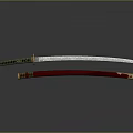 Traditional Japanese Sword With Green Handle And Red Scabbard Design