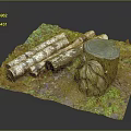 Rustic Wood Display Scene With Logs Carved Tree Stump And Mossy Grass Decorations