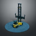 Yellow Industrial Forklift With Black Mast Structure On Blue Circular Display Platform Model 3d model