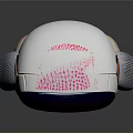 Futuristic Illuminated Robot With Red Grid Face Screen And Pink Body Panel