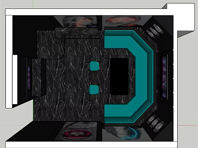 KTV Room Interior Design With Black Marble Flooring Teal Curved Bar Seats And Screens 3d model
