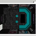 KTV Room Interior Design With Black Marble Flooring Teal Curved Bar Seats And Screens