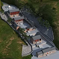 Aerial View of Ancient Architecture Surrounded by Green Grass Hills With Courtyards and Stone Pavements
