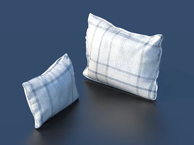 Blue and White Checkered Linen Decorative Pillows with Two Different Sizes for Home Decoration 3d model