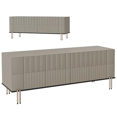 Elegant Modern Light Gray TV Stand With Vertical Striped Front And Metal Legs Design 3d model