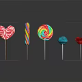Vibrant Colorful Lollipops Featuring Heart Spiral Striped And Round Designs On Black Reflective Surface