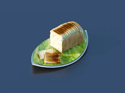 Tasty Sliced Bread Served On Green Plate With Toasted Bread Slices 3d model